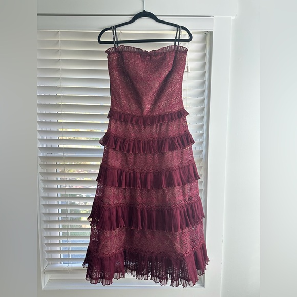 TADASHI SHOJI Cinnamon Strapless Lace Midi Cocktail Dress CFW24591MD- NWT - Picture 1 of 8
